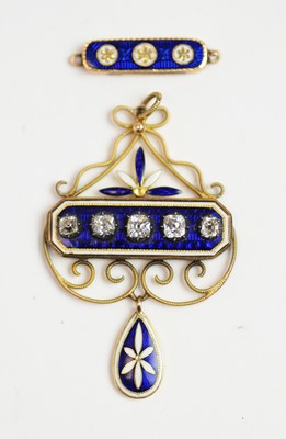 Lot 44 - A Victorian diamond and enamel pendant