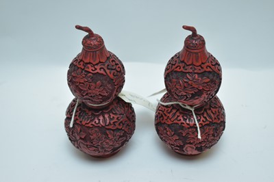 Lot 304 - Pair of 20th Century Cinnabar lacquer vases.