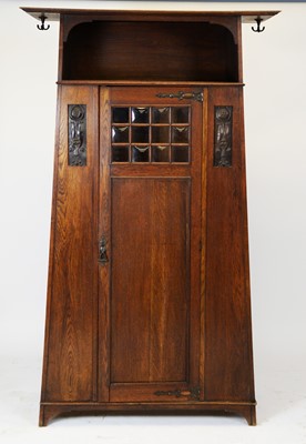 Lot 896 - Arts and Crafts oak hall cupboard