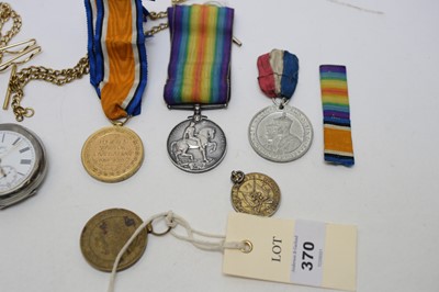 Lot 370 - Silver-cased pocket watches; stopwatch; other watches; and medals.