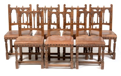 Lot 916 - N H Chapman - Harlequin set of eight oak dining chairs