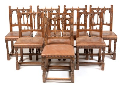 Lot 22 - N H Chapman - Harlequin set of eight oak dining chairs