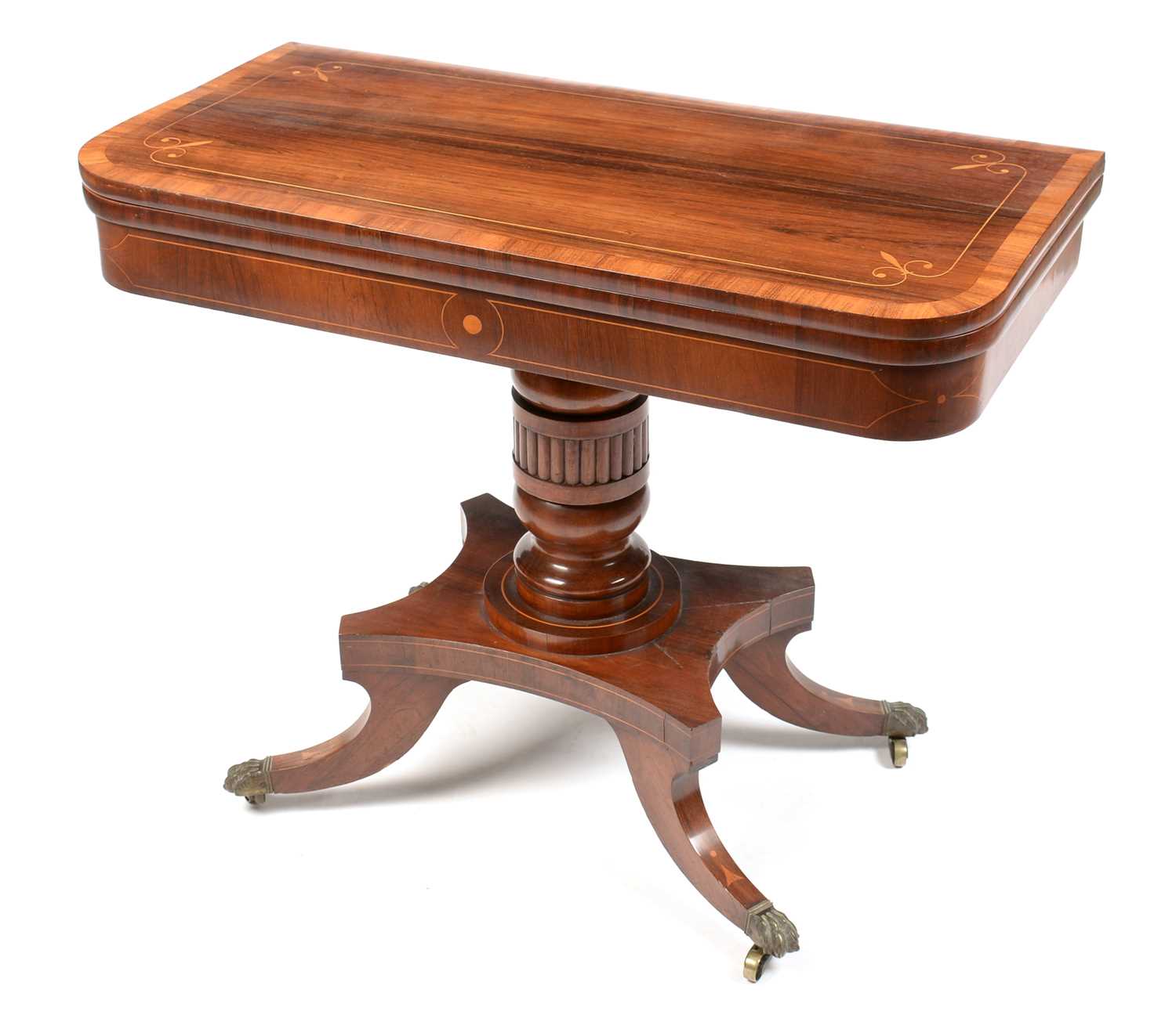 Lot 840 - 19th Century rosewood and boxwood lined card table