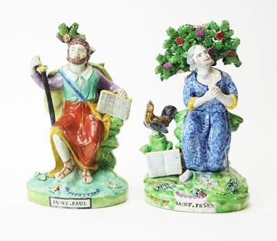 Lot 628 - Two Staffordshire figures St Peter and St Paul