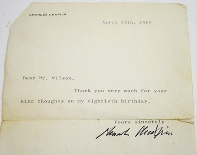 Lot 617 - Charlie Chaplin signed letter.