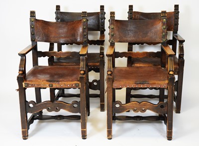 Lot 801 - Set of four late 19th Century oak ships chairs