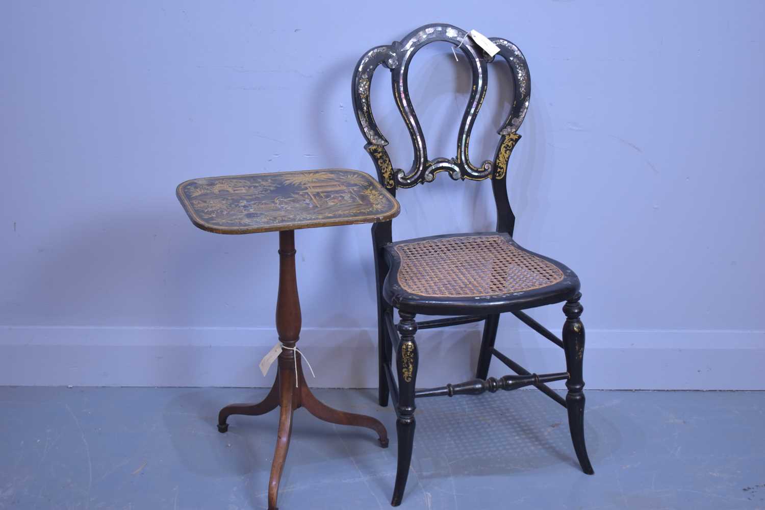 Lot 453 - Tripod table; and papier-mache chair.