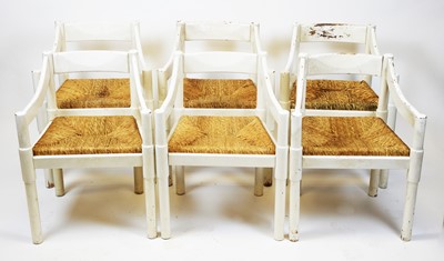 Lot 97 - Vico Magistretti for Cassina Habitat six white carver chairs