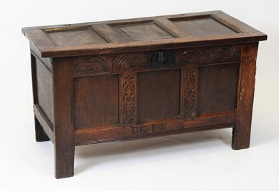 Lot 863 - 19th Century oak three-panel coffer