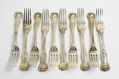 Lot 157 - Ten Victorian silver table forks, by Chawner & Co