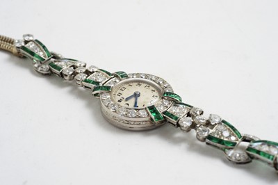 Lot 80 - Art Deco emerald and diamond dress watch