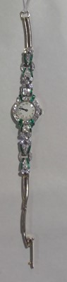 Lot 80 - Art Deco emerald and diamond dress watch