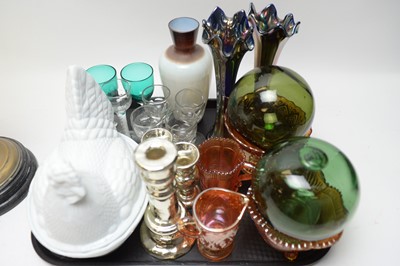 Lot 415 - An oil lamp; a glass nesting hen terrine; and other glassware