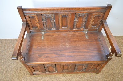 Lot 476 - Old Charm oak hall seat in 17th C style.