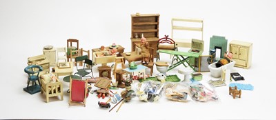 Lot 911 - A collection of vintage and antique miniature dolls, furniture and other items.