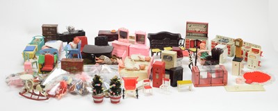 Lot 849 - A collection of miniature dolls, doll's furniture, and other items.