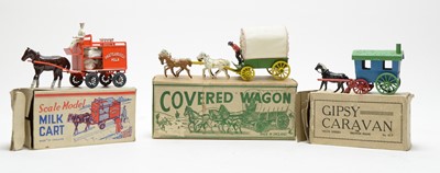 Lot 1128 - Modern Product covered wagon;  Salco Series gypsy caravan, and a  Debo Toys Milk Cart (3)