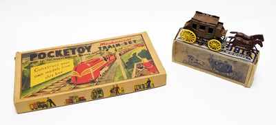 Lot 1129 - Pocketoy 'Mechanical Train set, and a Morestone Series 'Galloping Horses' Stage Coach.