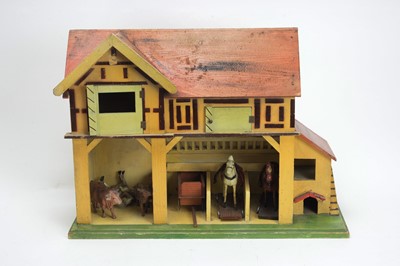 Lot 854 - D.H. Wagner & Sohn, Grunaichen, Germany: toy stables with a hayloft, and other items.