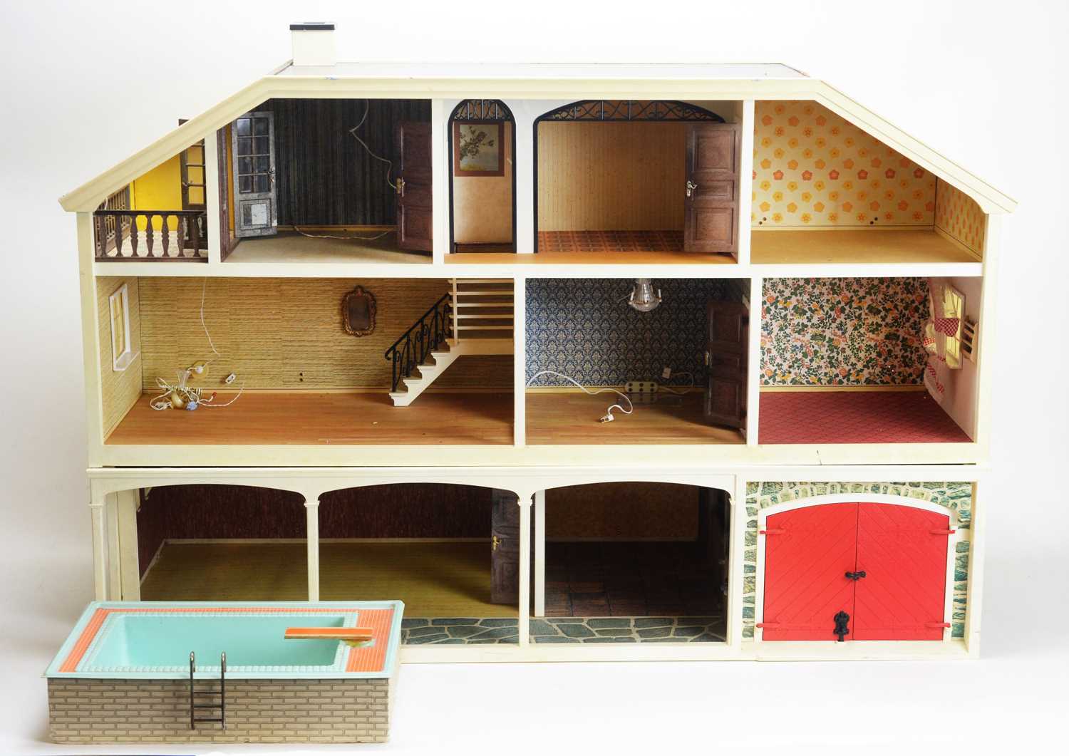 Lot 929 - Lundsby, Sweden: a modern three-storey doll's house and garage, and swimming pool.
