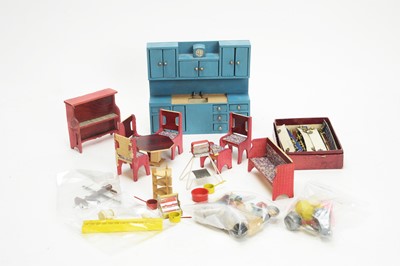Lot 964 - A doll's mid 20th Century kitchen sink unit, brass curtains rails; and other items.
