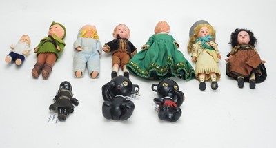 Lot 1017 - Two 1930's Continental boy and girl celluloid dolls, and other dolls, various.