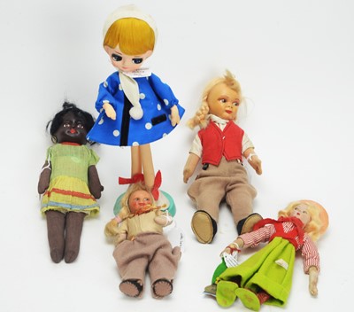 Lot 1018 - A Chad Valley "Hygenic Toys" 20cms doll, and four other dolls, various.