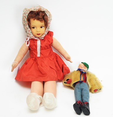 Lot 1021 - Chad Valley: a 1950's fabric doll; and Buschow & Beck Minerva doll.