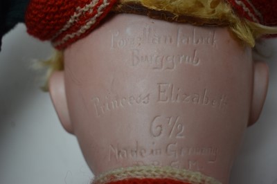 Lot 1038 - Porzellanfabrik Burggrub, Germany: a Princess Elizabeth bisque head doll.