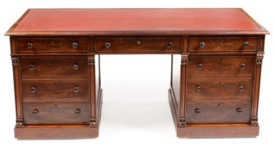 Lot 831 - A Victorian mahogany pedestal writing desk.