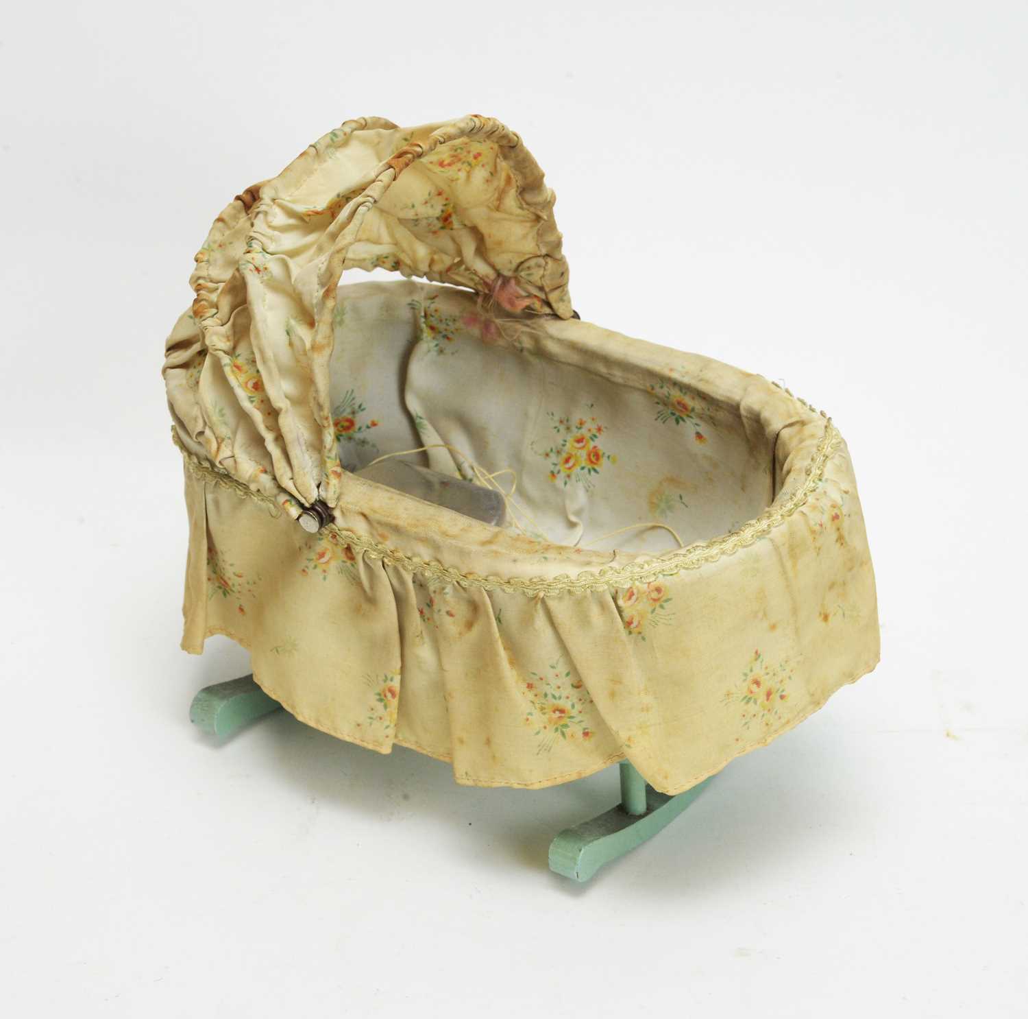 Lot 990 - A doll's painted wooden rocking cradle.