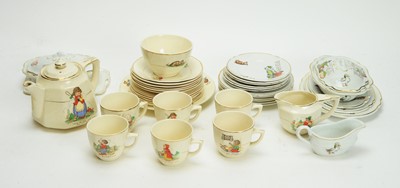 Lot 997 - A child's miniature tea set, decorated with nursery rhyme transfers; part dinner set.