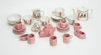 Lot 1002 - A child's Bavarian tea set, rabbit-pattern tea set; and Hammersley ewer and bowl.