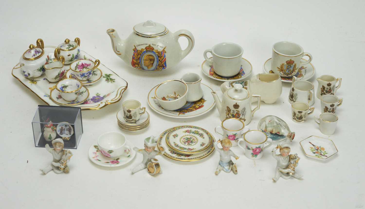 Lot 1004 - Miniature tea-for-two 1937 Coronation set; and miniature doll's tea china.