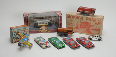 Lot 1136 - A tinplate clockwork "Mechanical Streamline Train"; and other toys, various.
