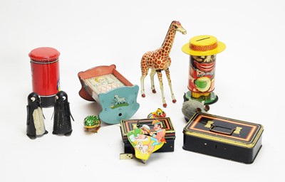 Lot 1142 - Japanese tinplate clockwork giraffe; sundry tinplate and other toys.