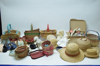 Lot 1083 - Doll's shoes and boots; straw hats; doll's clothing; and other items.