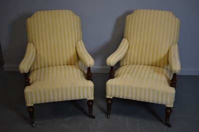 Lot 514 - Pair of Victorian style easy armchairs