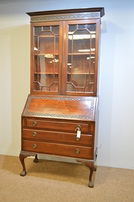 Lot 402 - Early 20th C mahogany bureau bookcase.