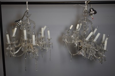 Lot 528 - A pair of A 20th Century cut glass ten branch chandeliers