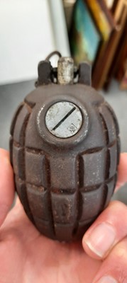 Lot 721 - Two No.5 mark I Mills deactivated grenades, gas detecting scarf, etc