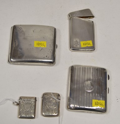Lot 2 - Silver cigarette cases, card case and vesta cases