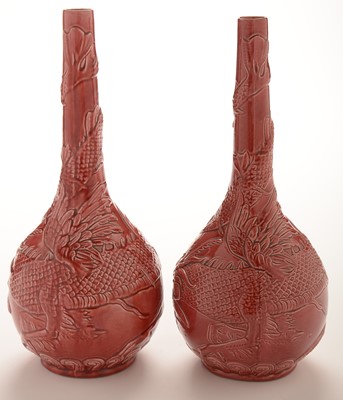 Lot 524 - Pair of Burmantofts art pottery bottle vases