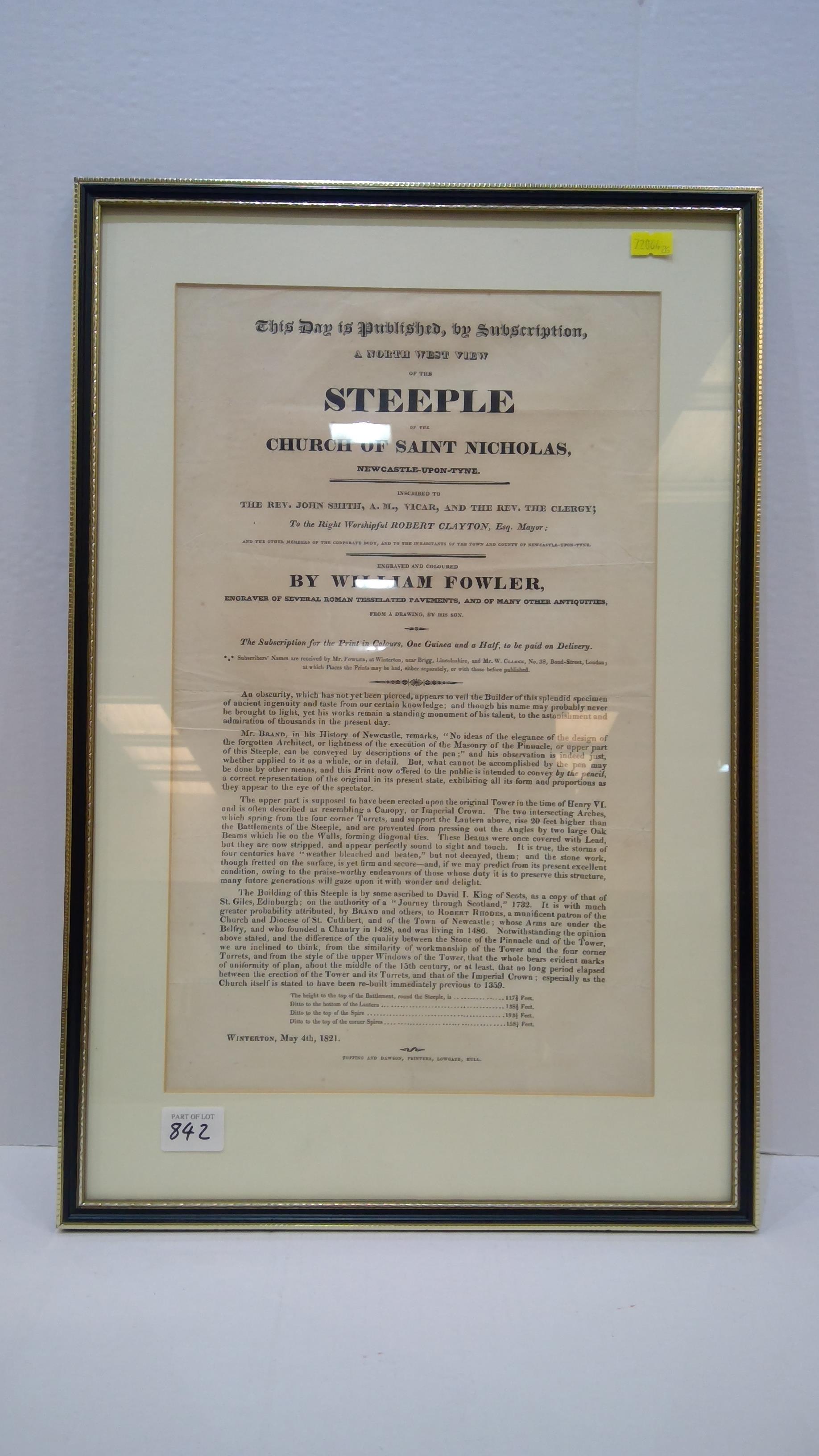 Lot 842 - After William Fowler - coloured engraving