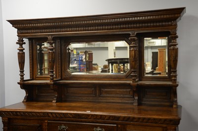 Lot 97 - Large Edwardian mirror-back oak sideboard.