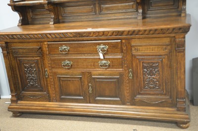 Lot 97 - Large Edwardian mirror-back oak sideboard.