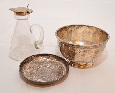 Lot 83 - Silver bowl, dish and a whisky tot