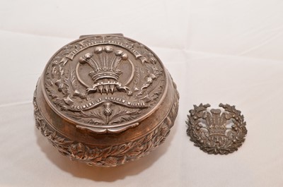 Lot 84 - White metal military box and cap badge