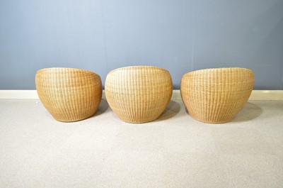 Lot 42 - Attributed to Isamu Kenmochi for Yamakawa Rattan: three rattan lounge chairs.