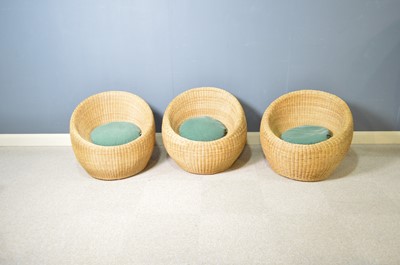 Lot 42 - Attributed to Isamu Kenmochi for Yamakawa Rattan: three rattan lounge chairs.